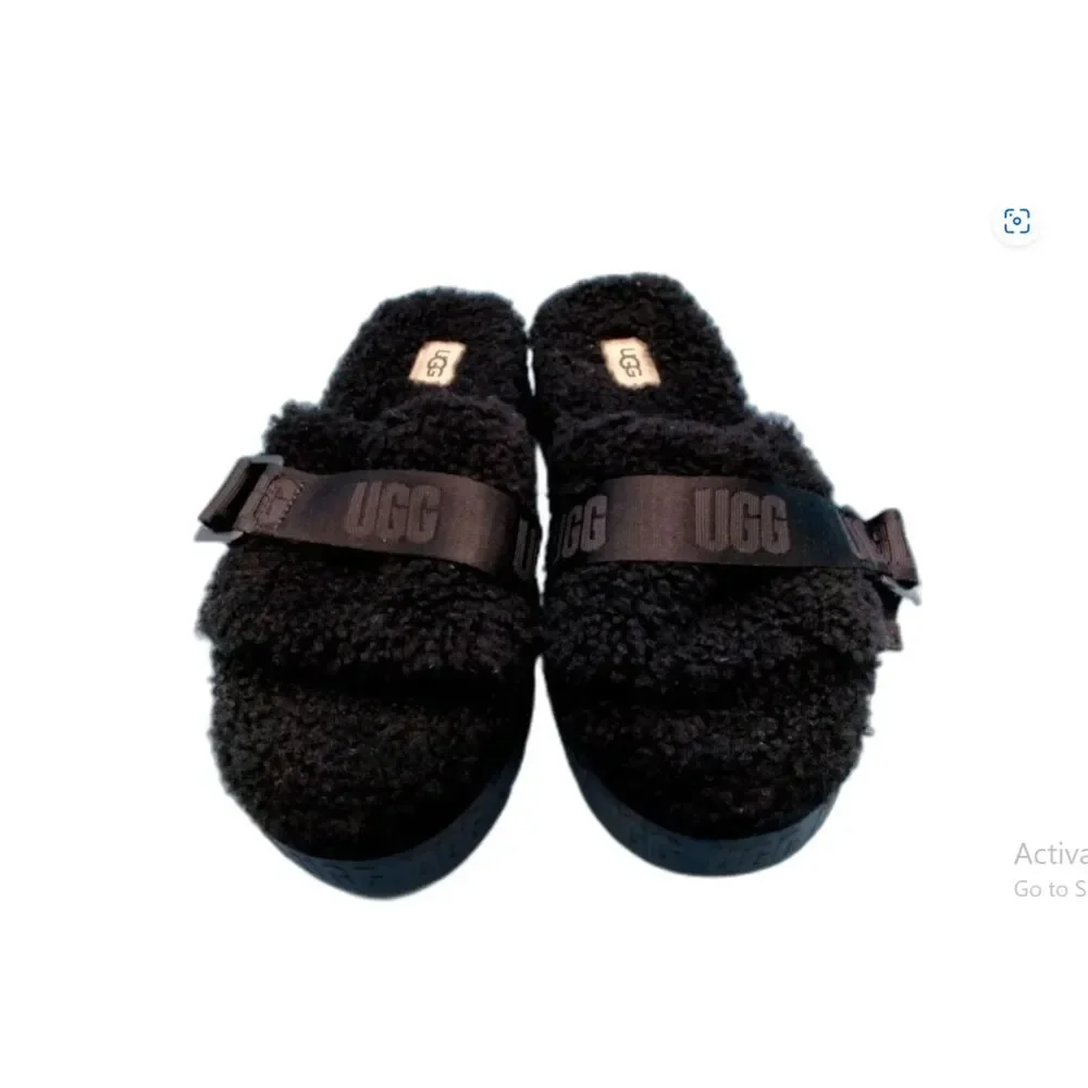 UGG Fluffita Black Platform Slides - Size 8 - EUC